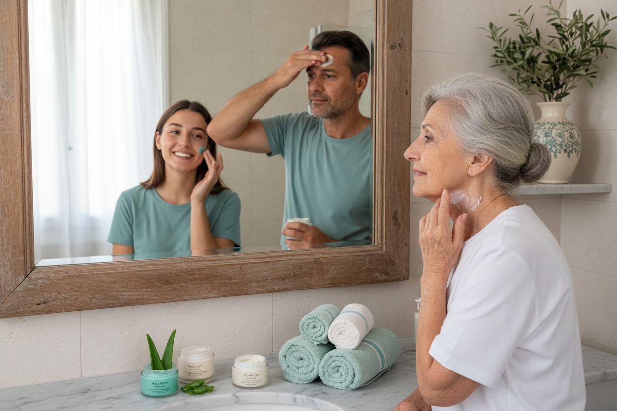 moisturizer creams, skincare types, Greek bathroom